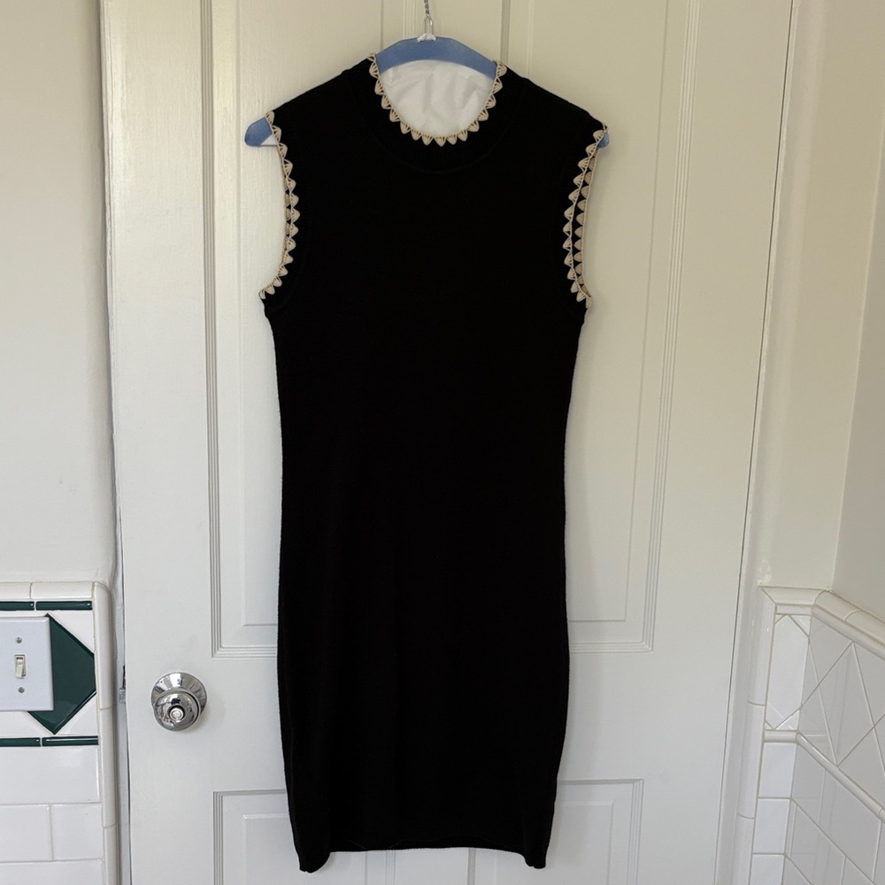 Rebecca Taylor Black Sleeveless Knit Dress with Cream Crochet